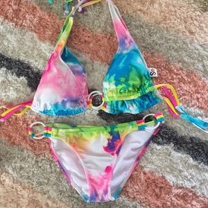 Tie-dyed bikini with halter top